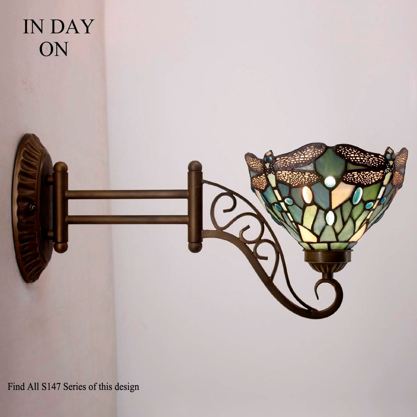 WERFACTORY Tiffany Wall Sconce Lamp Plug in Swing Arm Up Down Light