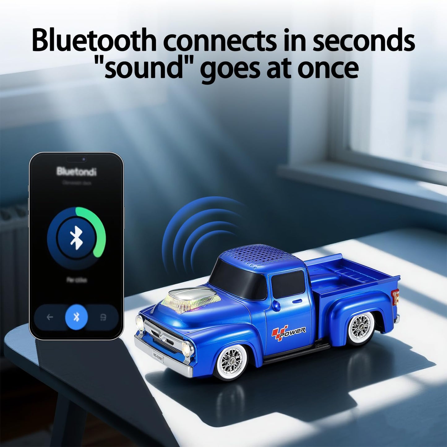 WSTER WS-538 Retro Pickup Truck Bluetooth Replica Speaker - Portable Wireless Car Model Speaker with FM, TWS, LED Party Lights, USB/TF Playback