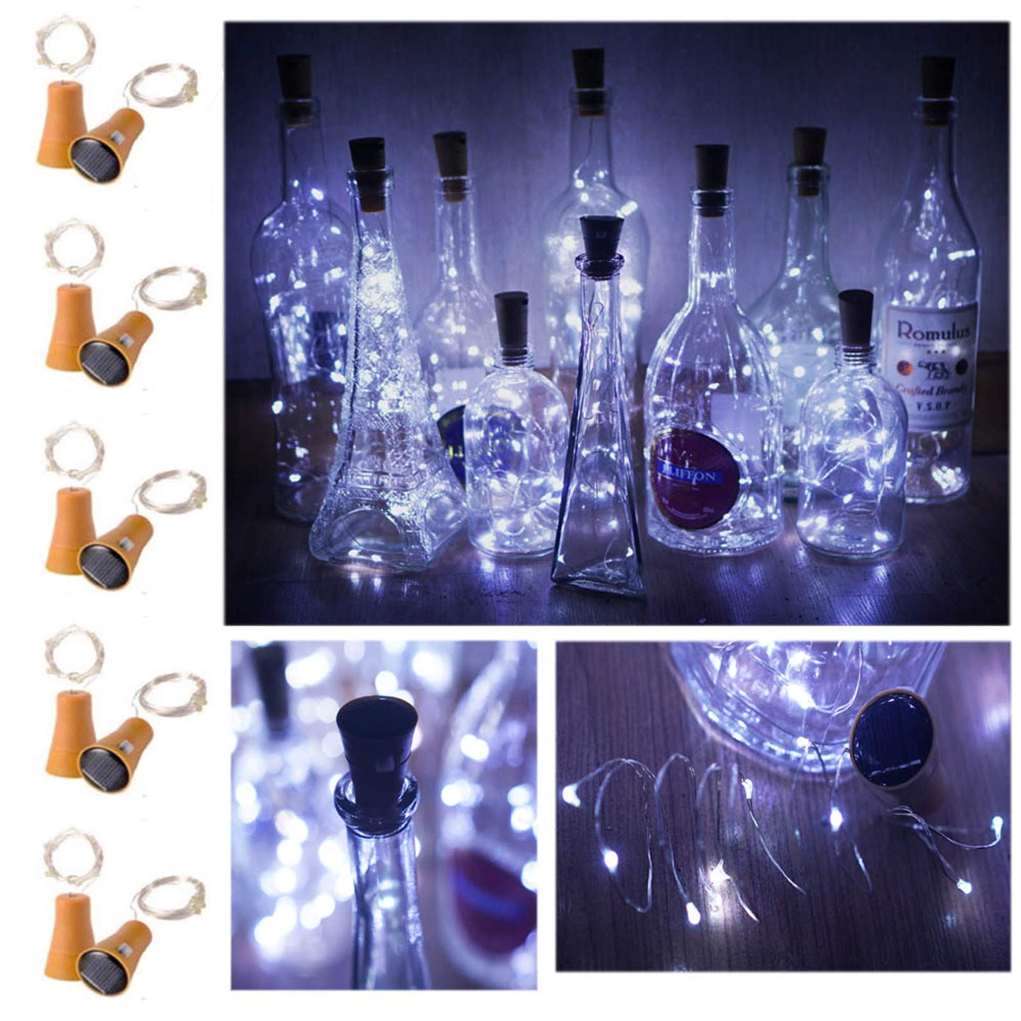 Decorman 10 Pack Solar Powered Wine Bottle Lights, 10 LED Waterproof Copper Cork Shaped Lights