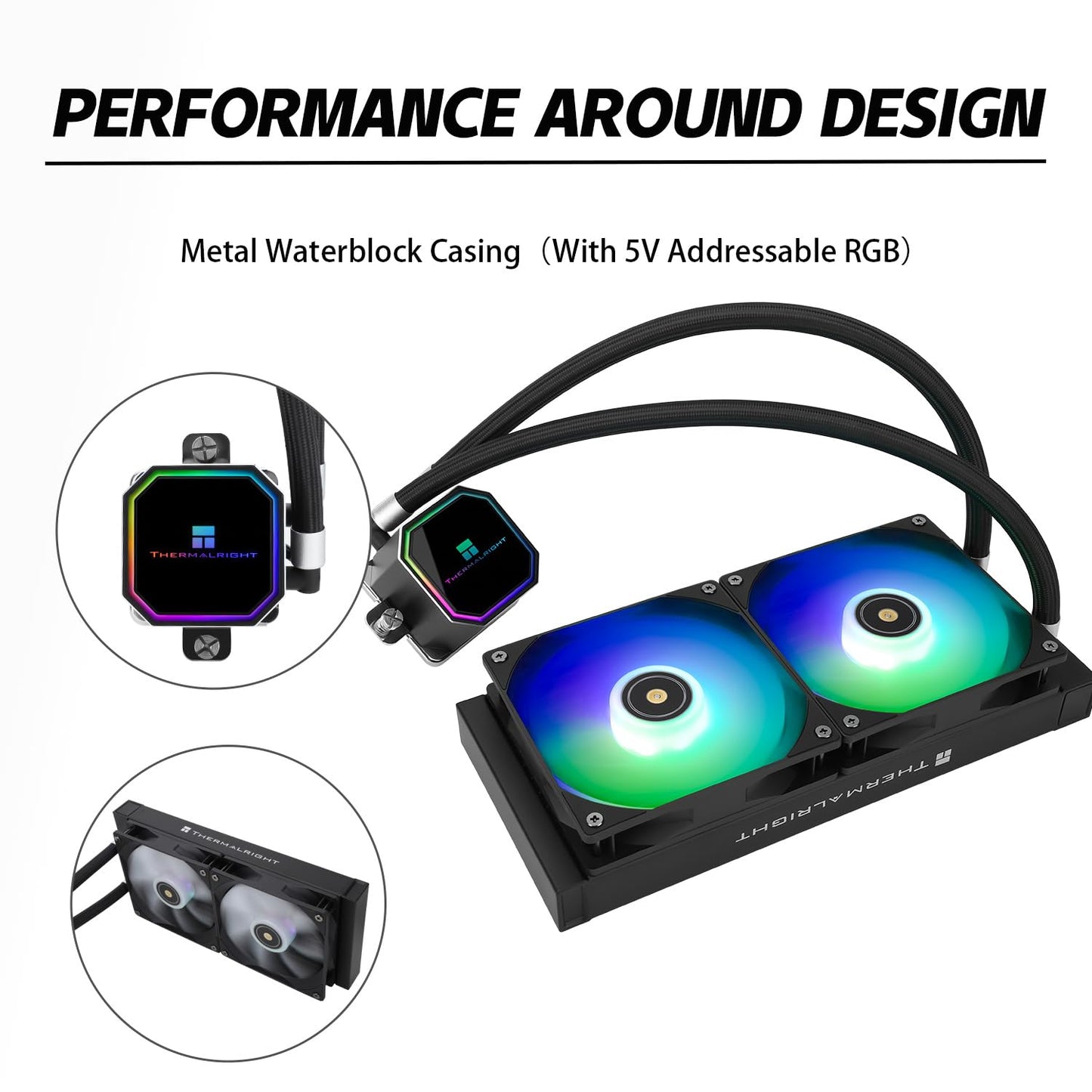 Thermalrlght Frozen Prism240 Black ARGB CPU Liquid Cooler,Efficient PWM Controlled Pump 3300RPM,2×TL-E12 Series PWM Fan,Water Cooling Computer