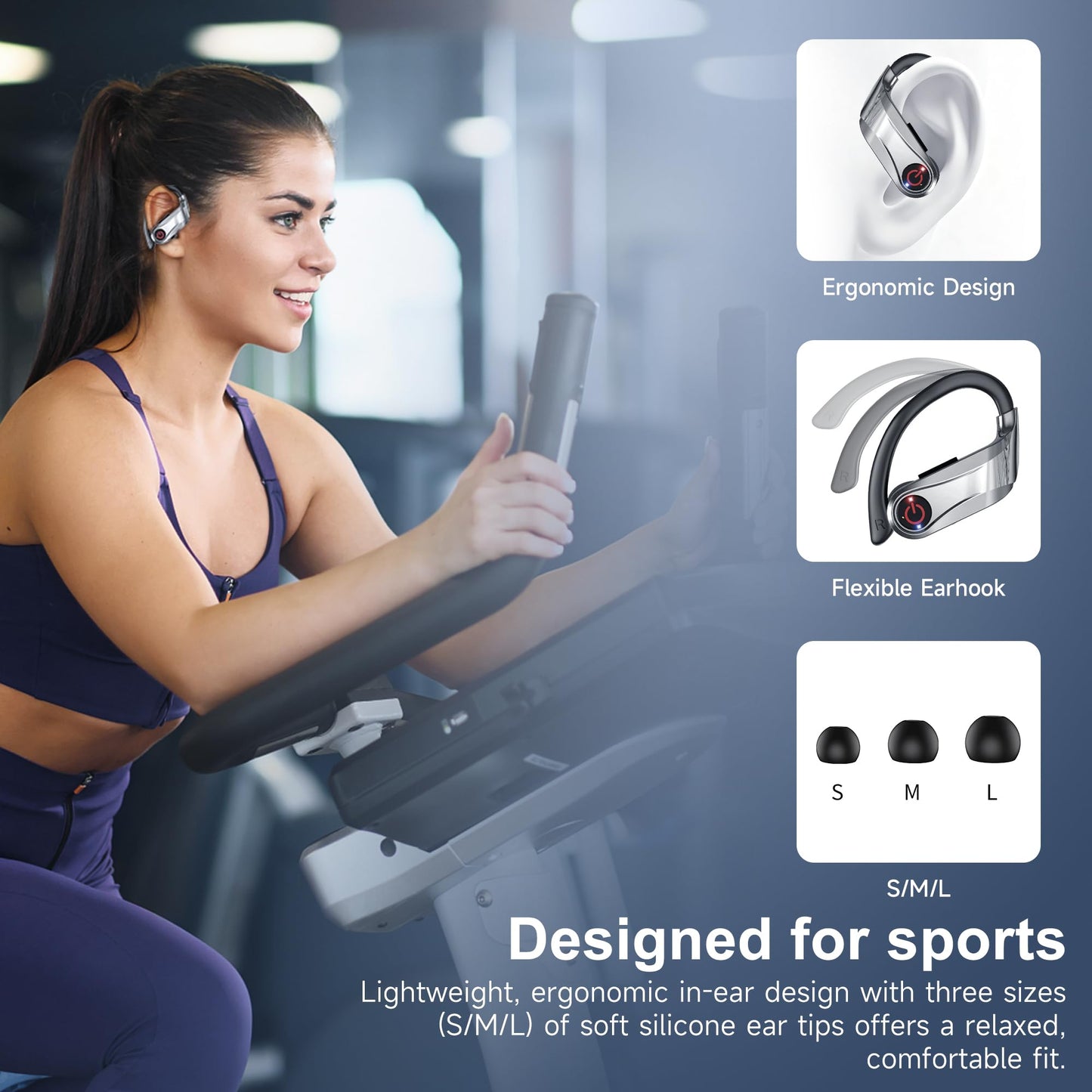 Bluetooth 6.1 Headphones True Wireless Earbuds 120hrs Playtime Wireless Charging Case, Digital Display Sports Ear Buds with Earhook Hi-Res Audio Clear