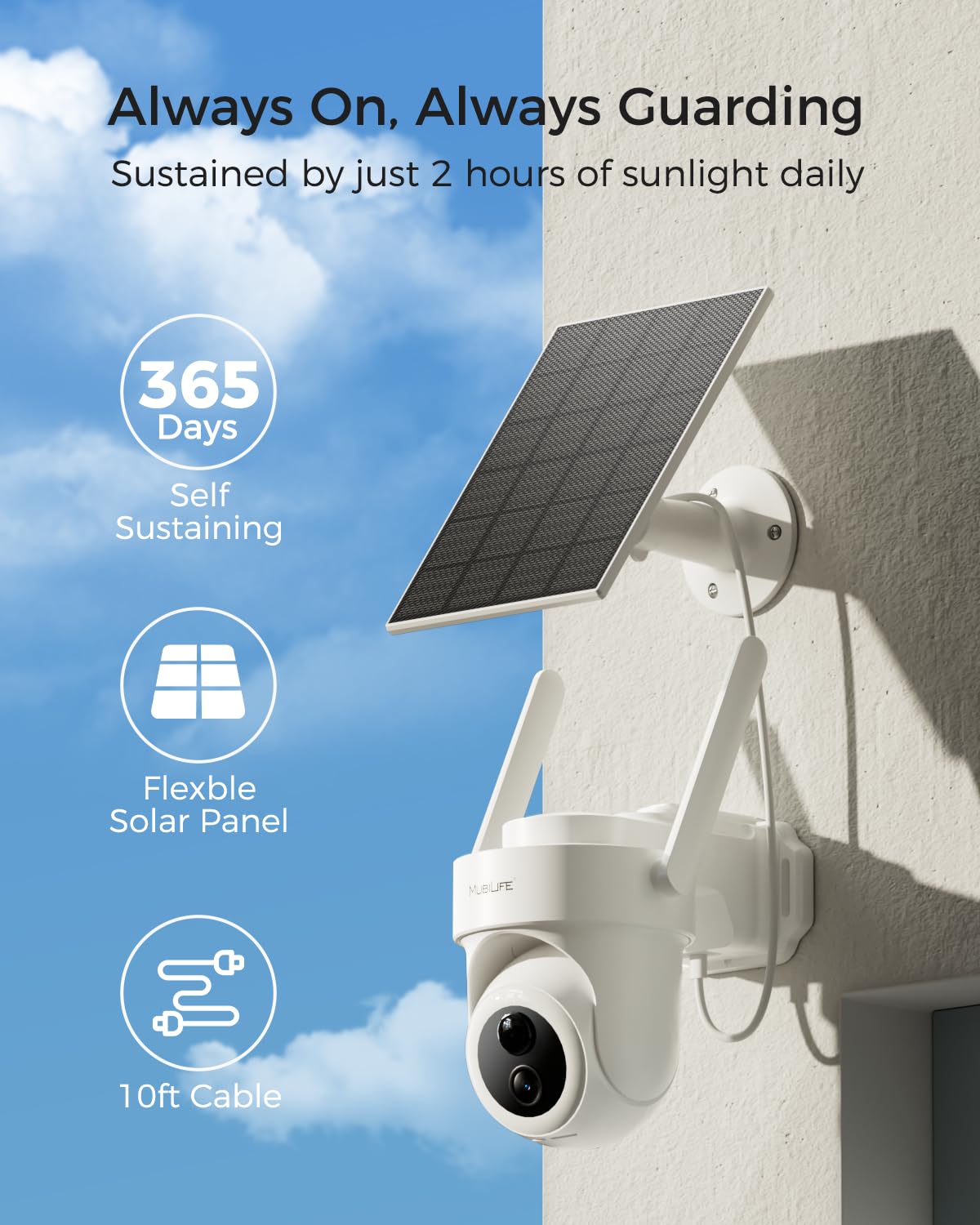 MUBILIFE 4K Security Cameras Wireless Outdoor, No Subscription, 8MP Solar Powered Cameras for Home Security, 64GB Local Storage, AI Auto Tracking