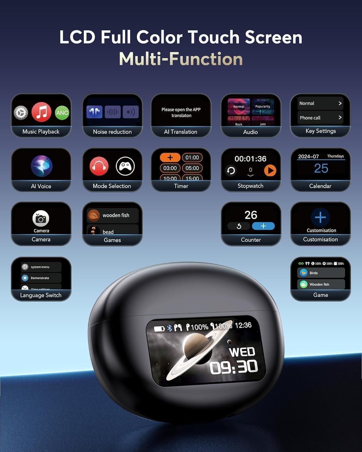 AI Translation Earbuds Real Time, Multifunctional Touch Screen Translator for 144 Languages & Accents Audifonos Traductores Inglés Español Noise…