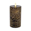 Luminara Spider Flameless LED Candle, Black & Gold 3" x 6.5", Moving Flame Pillar, Battery Operated Timer Real Wax Halloween Gothic Home Decor