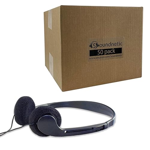 Soundnetic SN09 Bulk Headphones 50 Pack - Disposable Stereo Classroom Headphones, Black - Affordable for Schools, Testing, Libraries