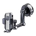 HOUGXD Car Phone Mount with Vacuum Suction Cup, Universal Dashboard Windshield Holder, Black Metal Construction, Automatic Clamping System, Compatible