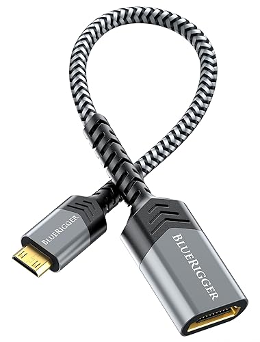 BlueRigger Mini HDMI to HDMI Adapter (4K 60Hz HDR, Mini HDMI Male to HDMI Female) - Compatible with DSLR Camera, Camcorder, Graphics/Video Card