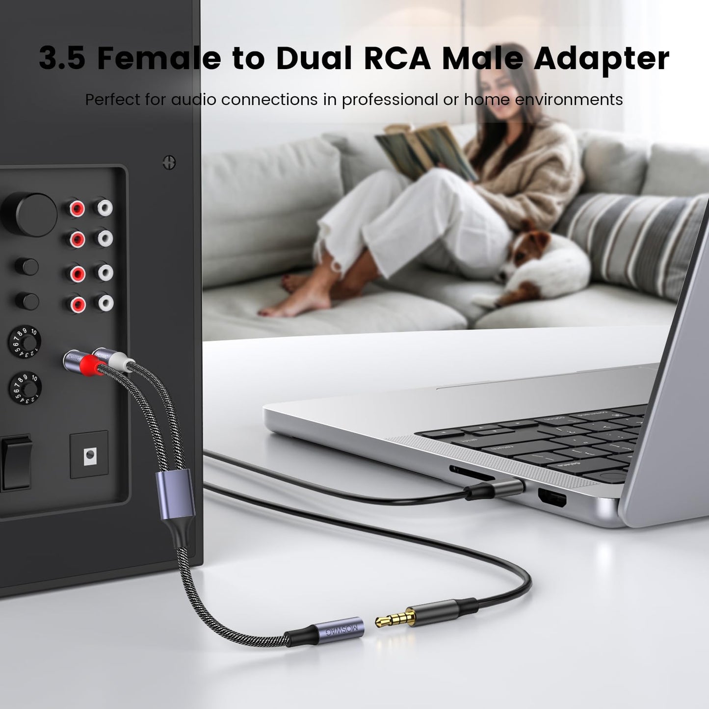 MOSWAG 3.5mm to RCA Cable,25CM 3.5mm Female to 2RCA Male Stereo Audio Cable Gold-Plated for TV,Smartphones,MP3,Tablets,Speakers,Home Theater