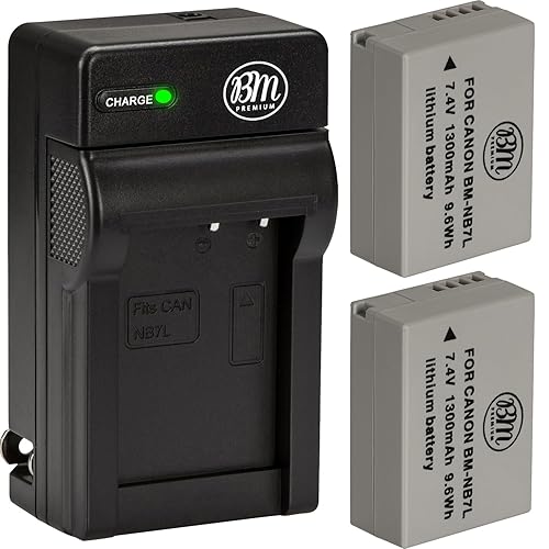 BM Premium 2-Pack of NB-7L Batteries & Battery Charger Kit for Canon PowerShot G10, G11, G12, SX30 is Digital Camera Includes Battery + AC/DC Battery