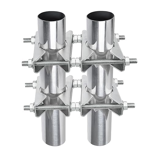 2 Pack Antenna Mounting Kits 2 inch Pole to Pole Clamp Heavy Duty Mast to Mast Bracket with V Jaw Block for TV CB Ham Antenna, Weather Station, Pipes