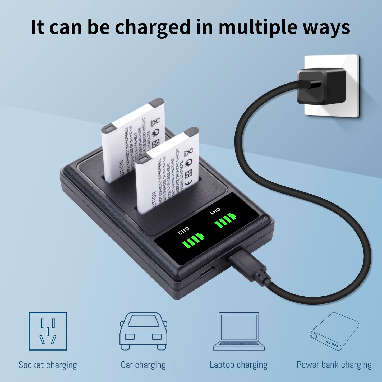2-Pack NP-BN1 Battery and LED USB Dual Charger for Sony CyberShot DSC-W530 DSC-W560 DSC-W570 DSC-W800 DSC-W830 DSC-TX10 DSC-TX20 DSC-TX30 DSC-QX10
