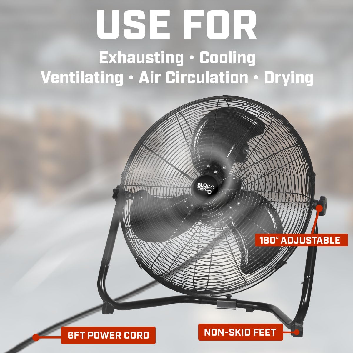 BLOTEK 20" Floor Fan and Wall Mount delivers high-velocity airflow for an air mover, garages, homes, or job sites-versatile design mounts on floor or