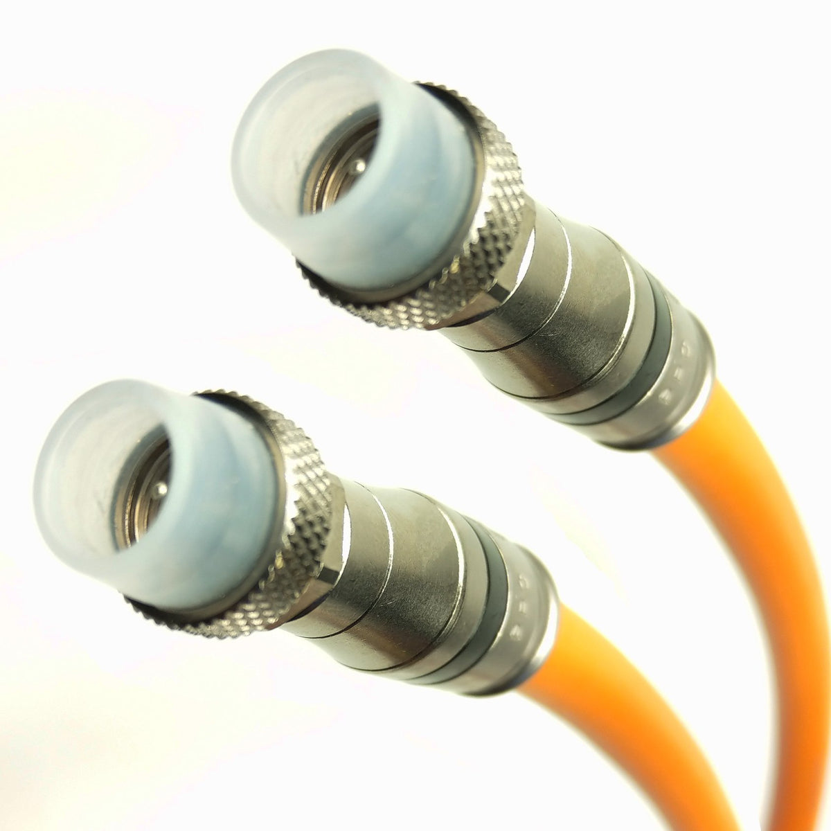 RG11 CABLE with Weather Boot F Connectors - Tri-Shield Underground Coaxial DIRECT BURIAL Gel Coated Flooded COAX - Plus Female Splice Barrel & 10 Cable Nail Clips by PHAT SATELLITE INTL 150FT ORANGE