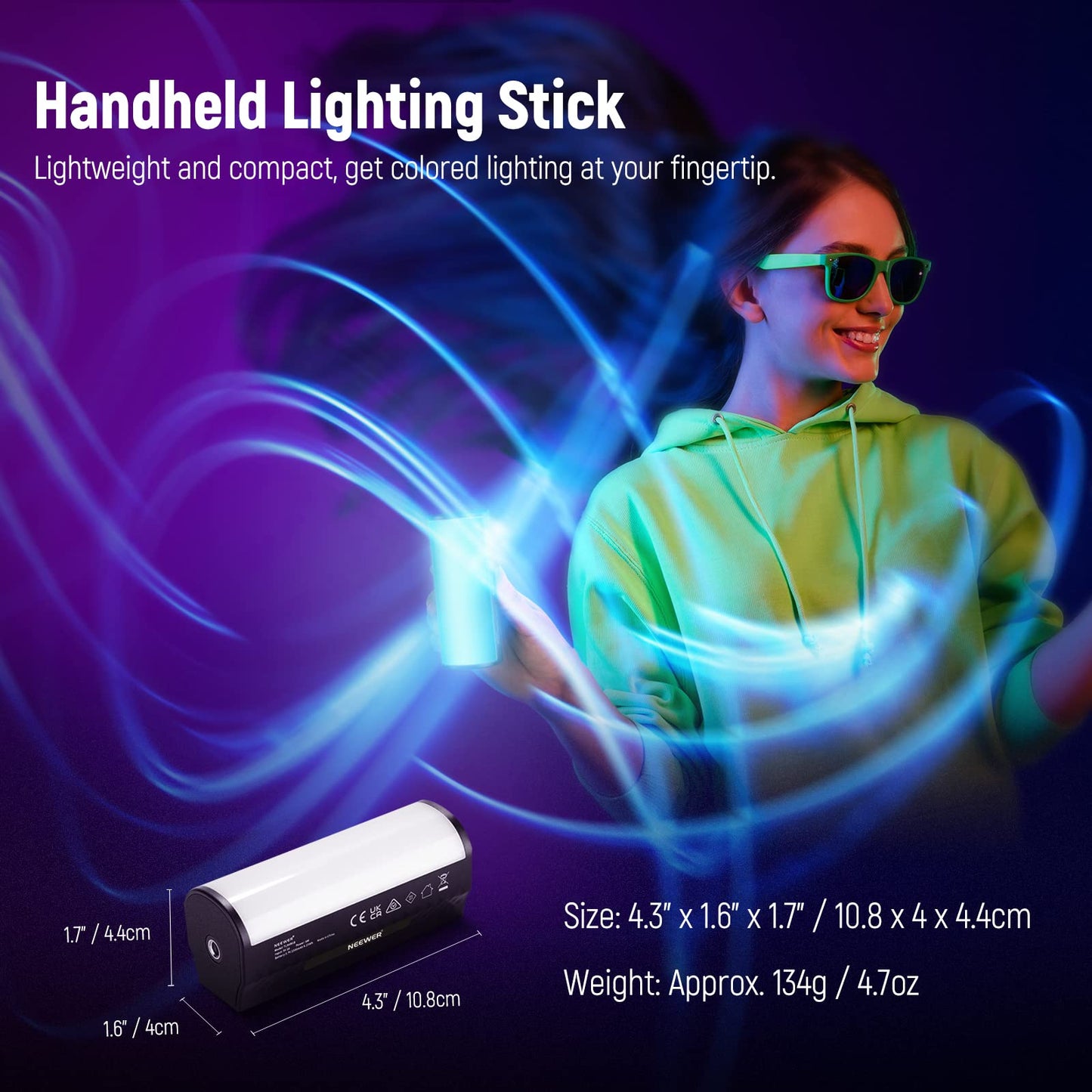 NEEWER Basic Magnetic Handheld Light Wand with Desk Tripod, 360° Full RGB Mini LED Video Tube Light Stick, 2500mAh Battery 2500-8500K Dimmable