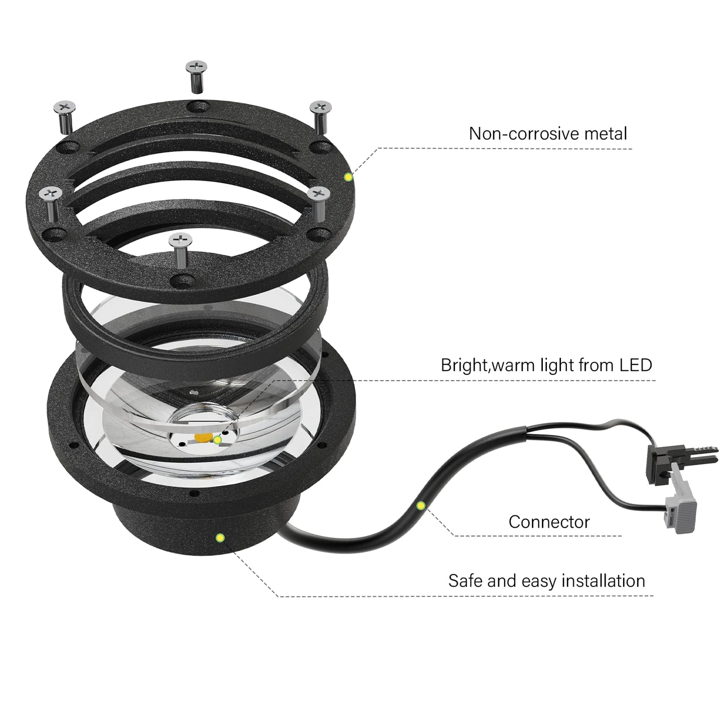 Malibu Low Voltage Well Lights 4W LED Outdoor Landscape Deck Lights 12V Well Light 200Lumen in-Ground Light 2800K Warm White with Connector & Stake