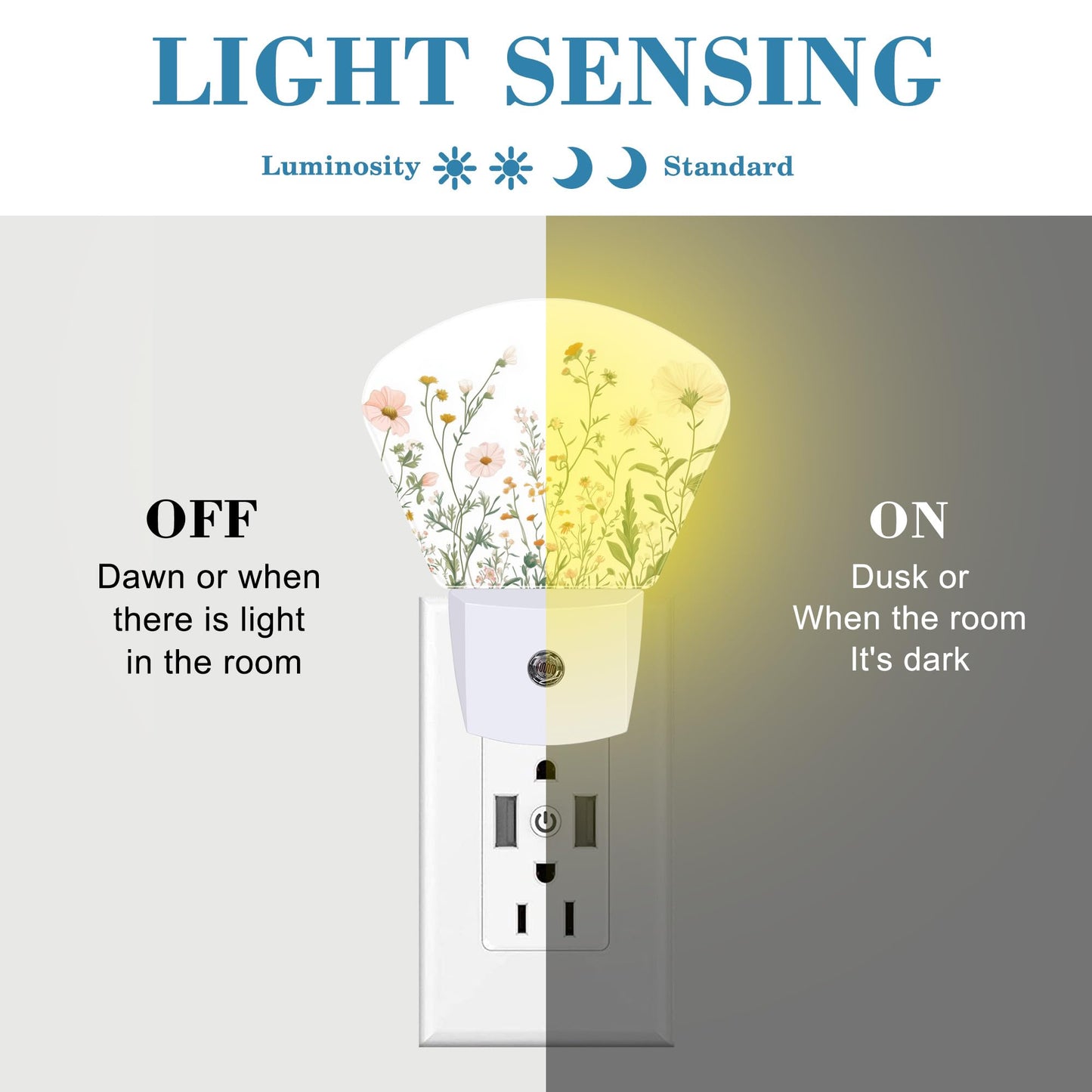 Uiaoiais Wildflowers Plug in Night Lights, Watercolor Colorful Wildflowers Nightlight Plug Into Wall Dusk to Dawn Sensor for Kid Girls Boys Women Men