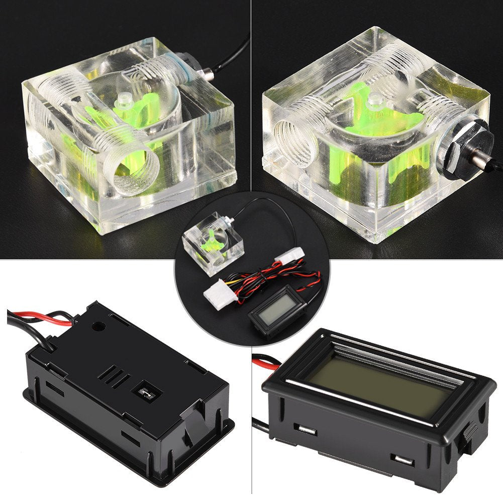 Yosoo PC 3 Way Flow Meter Digital Thermometer, Computer Water Cooling System Kit with Two Connectors and Clamps Water Cooling System Kit for Computer