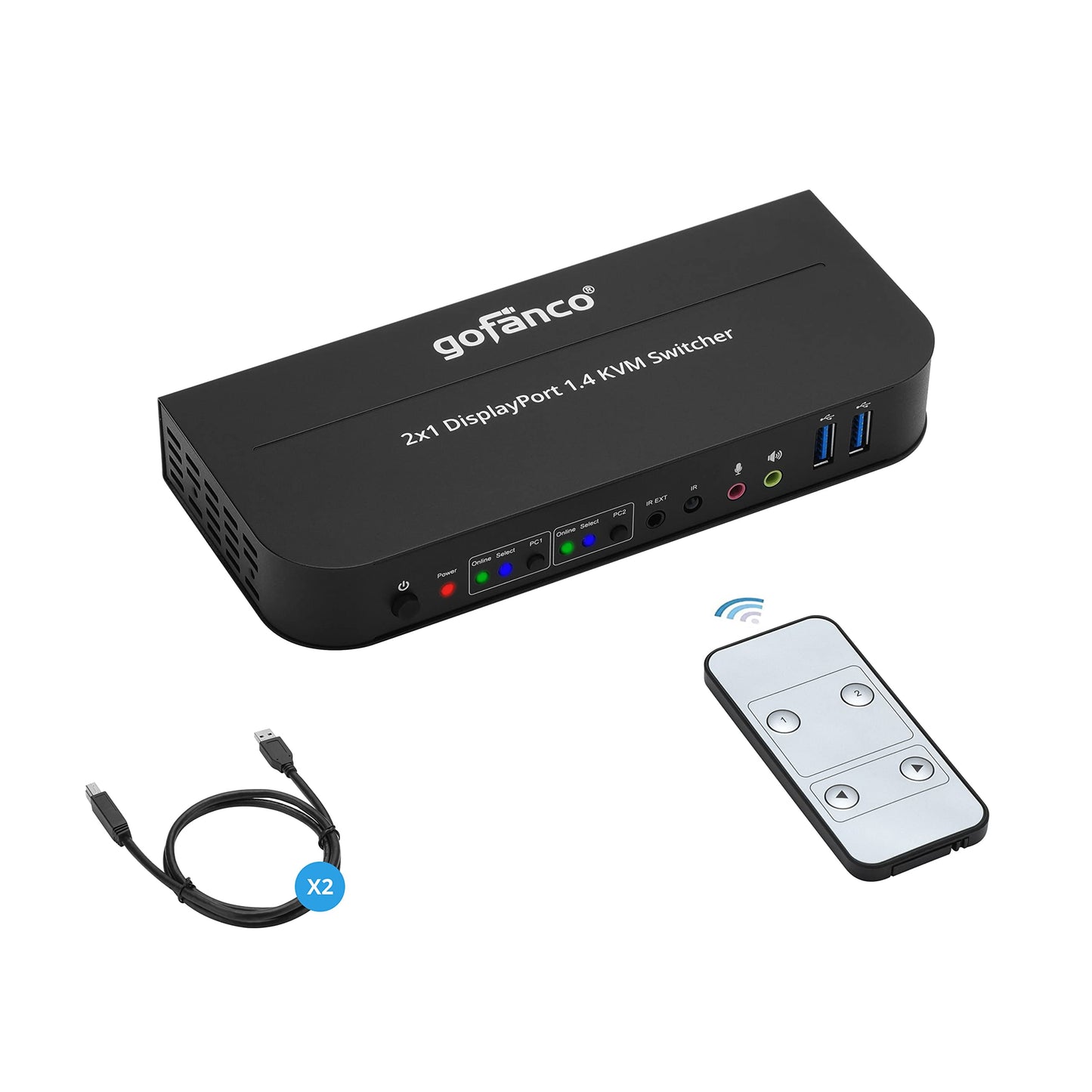 gofanco 2 Port 4K 60HZ DisplayPort KVM Switch with USB 3.0 - DisplayPort 1.4, 4K @60Hz 4:4:4, HDR, HDCP 2.2/1.4, USB Keyboard/Mouse, USB 3.0 Hub, MIC