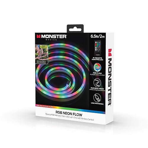 Monster 6.5 ft Multi-Color Flow Technology Neon-LED Strip, Strong Shape-it Material, Xtreme Easy Installation