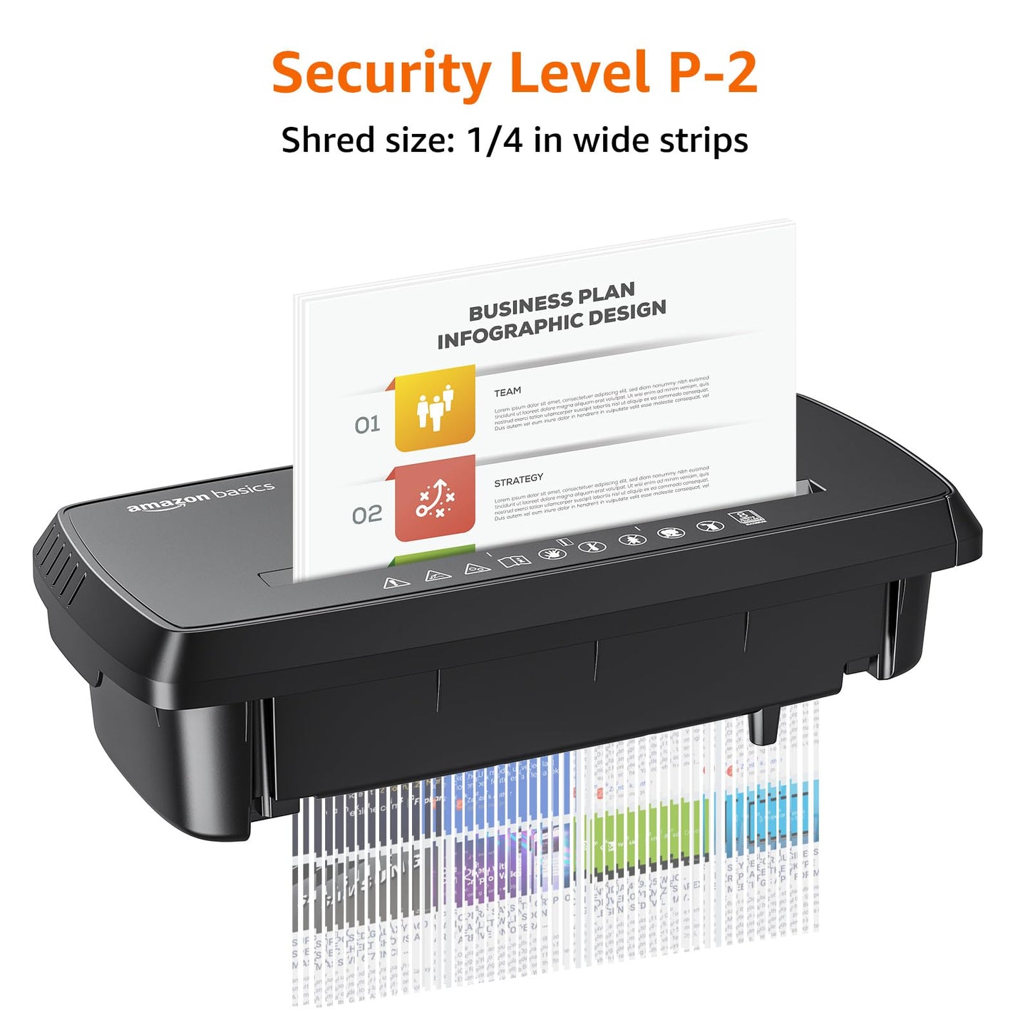 Amazon Basics 8-Sheet Strip Cut Portable Paper, CD, and Credit Card Shredder with Auto-Off, Overheat Protection, Compact Design, No Basket, Extendable
