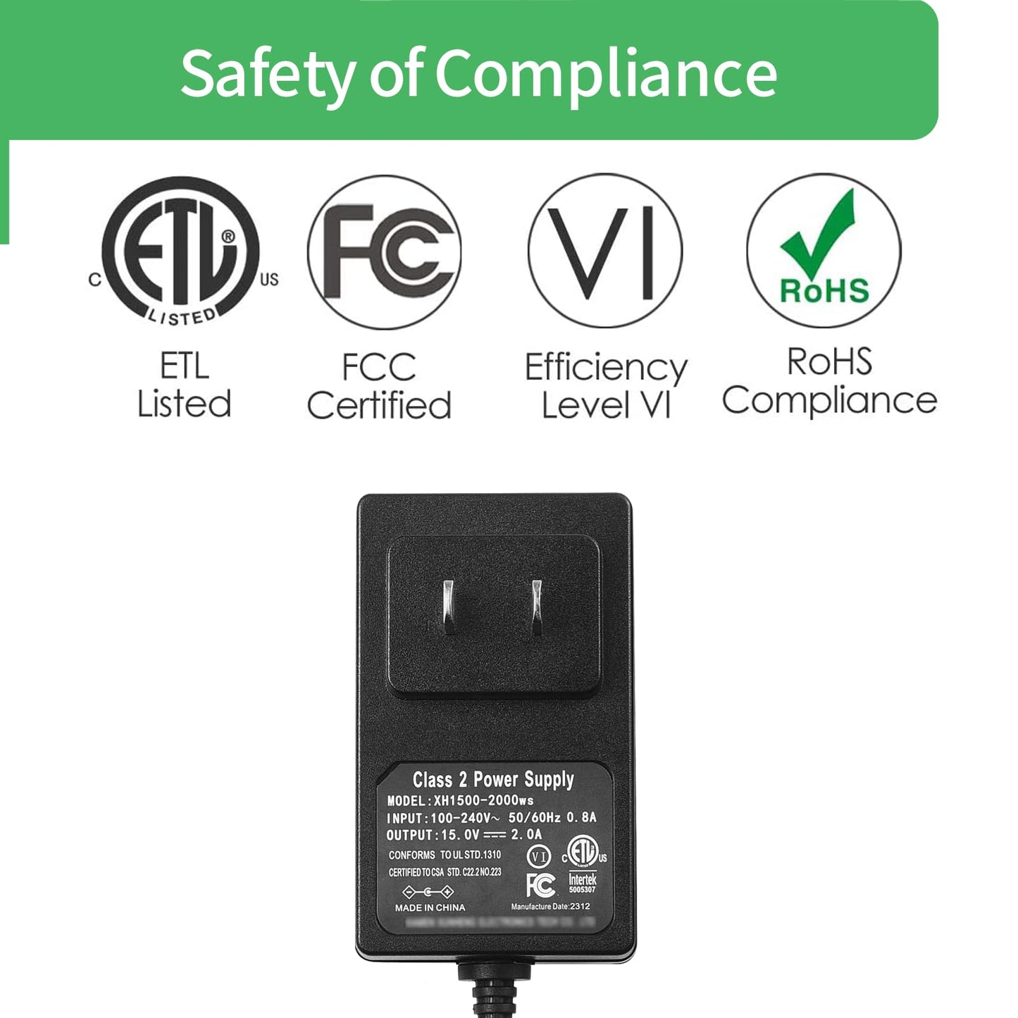 AC to DC 15V 2A Power Supply Adapter,15V Power Supply Replacement for Litter-Robot II 2 Bubble,Open Air Self Cleaning Litter Box Power Cord