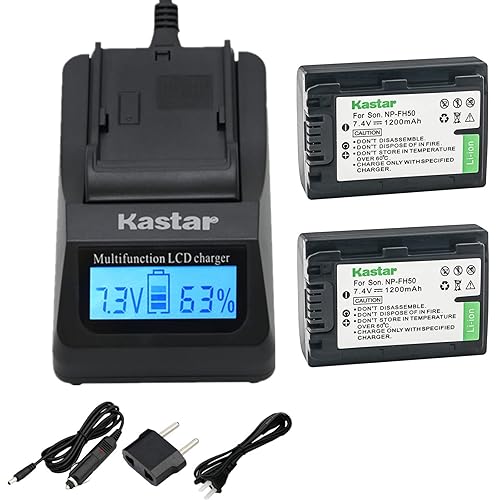 Kastar Fast Charger + Battery 2 Pack Replacement for Sony NP-FH50 NP-FH40 NP-FH30 Sony DSLR-A230 DSLR-A330 DSLR-A290 DSLR-A380 DSLR-A390 HDR-TG1E