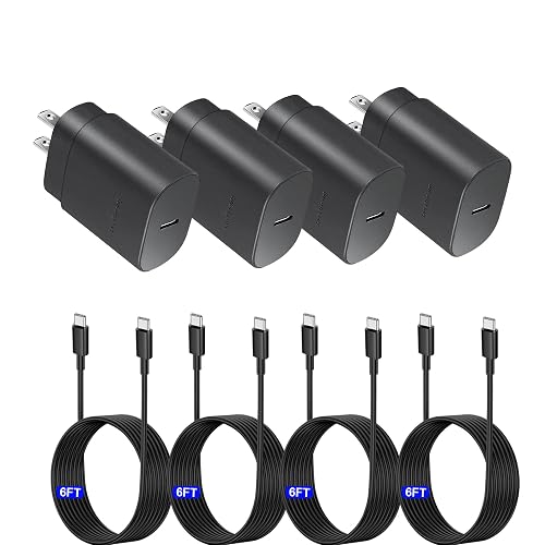 Type C Charger Fast Charging,4 Pack 25W USB C Charger Block with 6FT Fast Charging Cable Compatible with Galaxy S25 Ultra/S25/S25+/S24+/S24