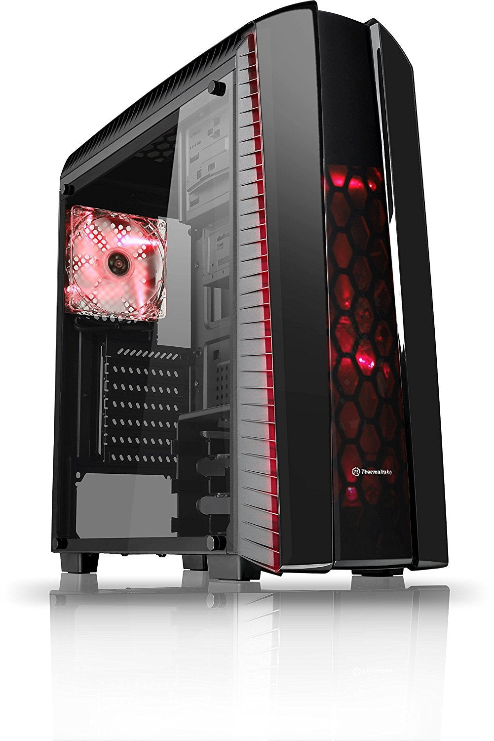 Thermaltake Versa N27 Shadow Blade ATX Gaming Mid Tower Computer Case with 3 Red LED Riing Fan Pre-installed CA-1H6-00M1WN-02, Black/Red