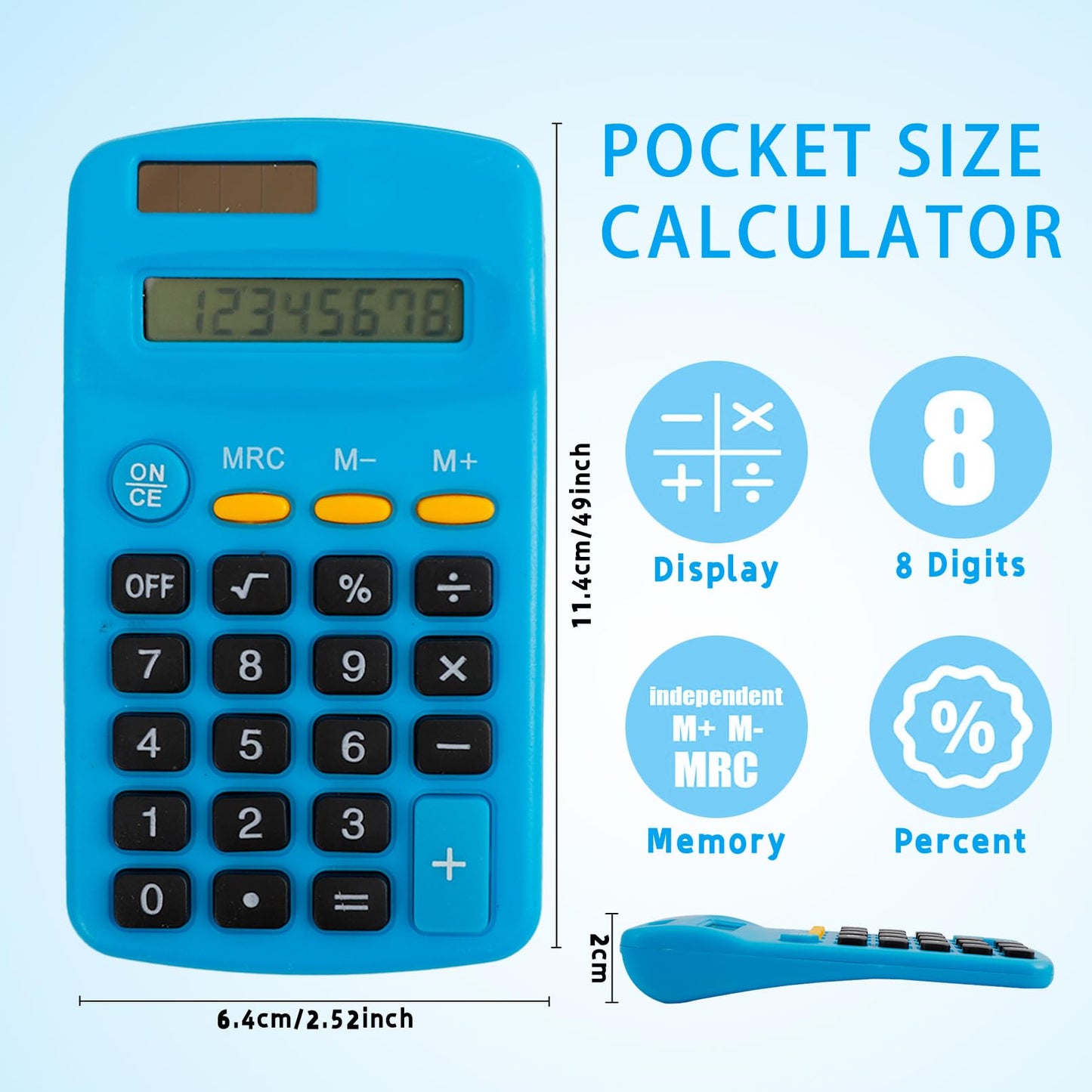 Enjamyo 18 Pcs Pocket Calculator, Solar Battery Dual Power, Basic Calculators, Mini Colorful Basic Solar Battery Calculator, 8 Digit Display