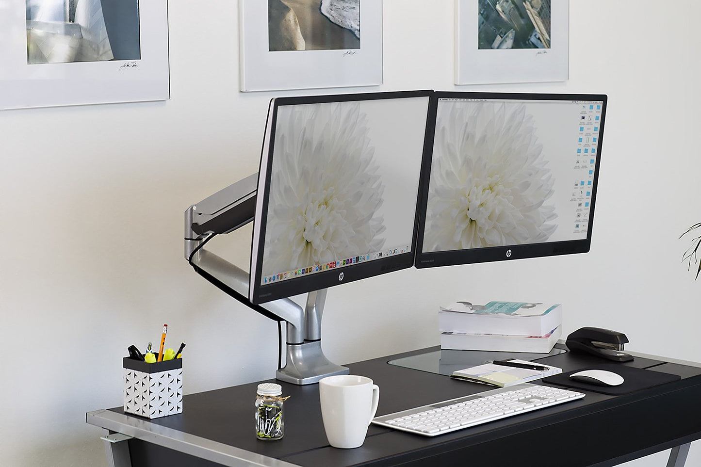 Mount-It! (MI-1772) Dual Monitor Arm Mount Desk Stand Two Articulating Gas Spring Height Adjustable Arms | Fits Up To 32" VESA 75 100 Compatible