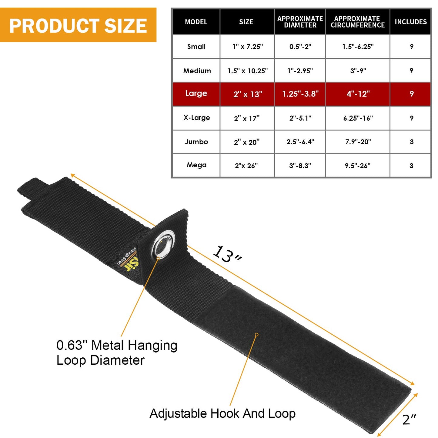 LuBanSir 9 Pack Extension Cord Holder Organizer, 13-inch Heavy Duty Storage Straps for Garden Hose Storage and Garage Wall Organization
