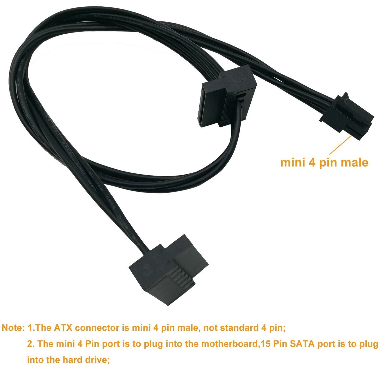 COMeap (2-Pack) SATA Power Cable for Lenovo Motherboard, ATX Mini 4 Pin to 2X Right-Angle SATA Hard Drive HDD Adapter 17.7-inch(45cm)