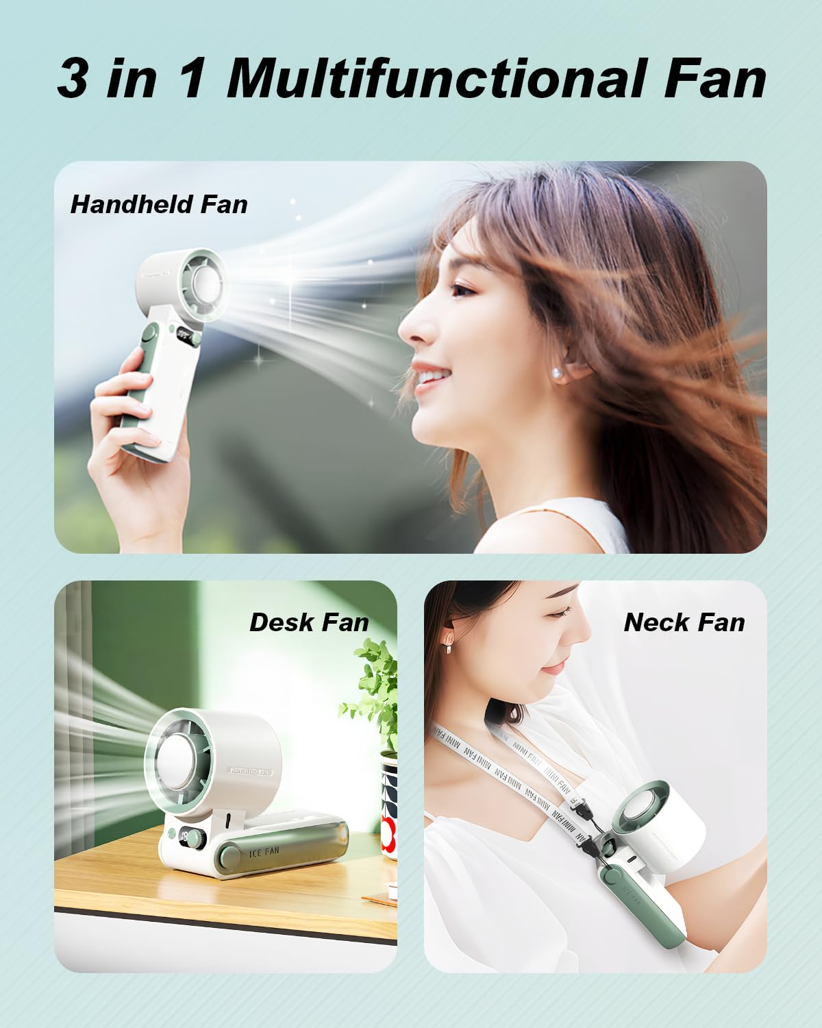 Vryllis Portable Handheld Cooling Fan Rechargeable 10000mAh, Foldable Powerful Winds Mini Turbo Fans, 199 Speed, Digital Display for Travel Camping