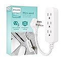 Philips 3-Outlet Grounded Mini Extension Cord with Surge Protection, 5 Inch Indoor Extension Cord, Flat Plug Power Strip, 245 Joules, Short Power