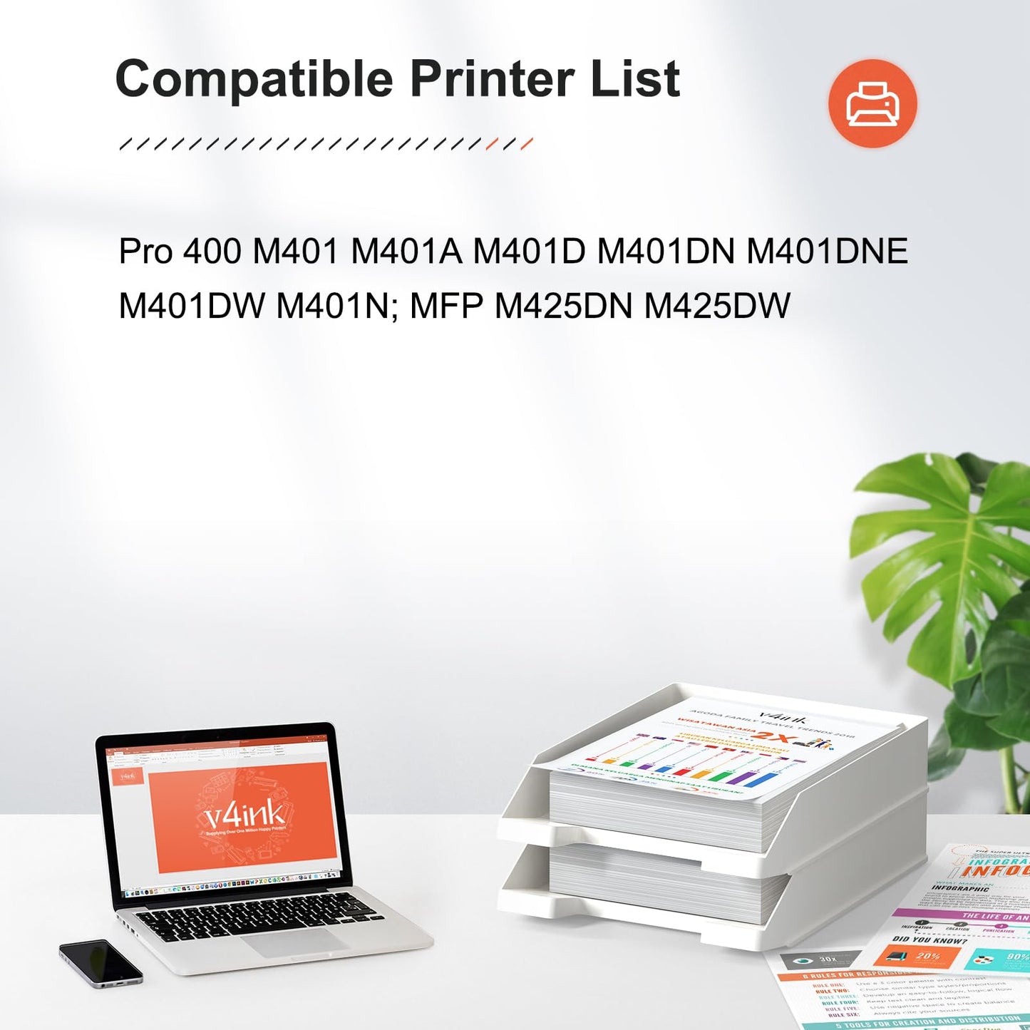 v4ink 3PK Compatible CF280A CRG119 Toner Cartridge Replacement for HP 80A CF280A Toner Cartridge Black Ink for HP Pro 400 M401N M401DN M401DNE M401DW