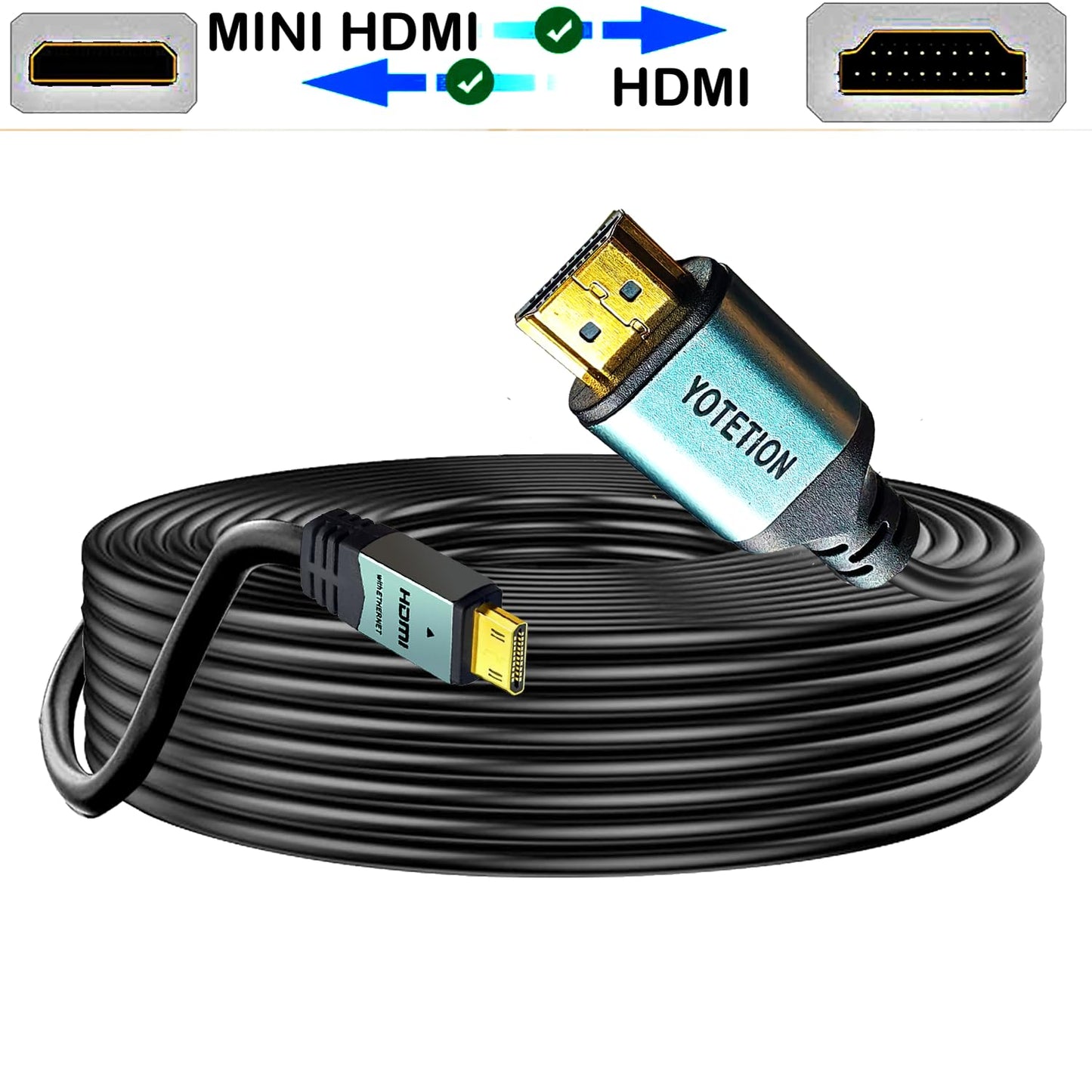 YOTETION Long Mini HDMI to HDMI Cable 25FT, MINI HDMI 4K 60Hz High Speed HDMI to Mini HDMI Cable Male Bi-Directional 2.0 Cord, for HDTV, Tablet