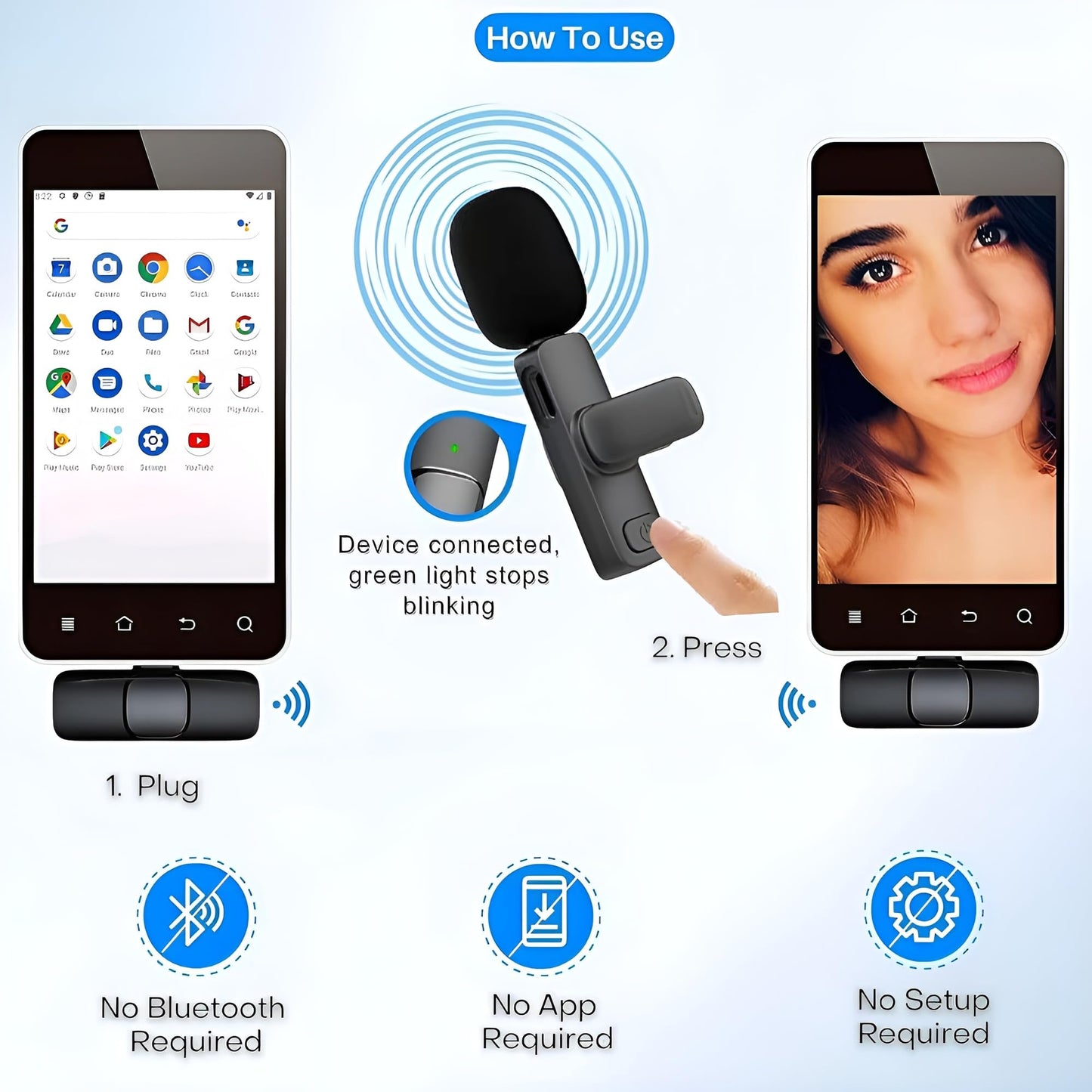 Houmt Wireless Microphone for iPhone 15 USB-C Compatible with Samsung s24 & iPhone 15 Series - Wireless Lavalier Microphone for Android - USB C