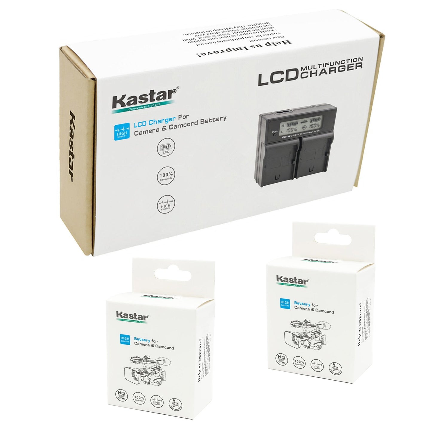 Kastar LCD Dual Fast Charger & 2 x Battery Replacement for Panasonic VWVBG260 and SDR-H40, SDR-H80 Series, HDC-HS700, TM700, HS300, TM300, HS250