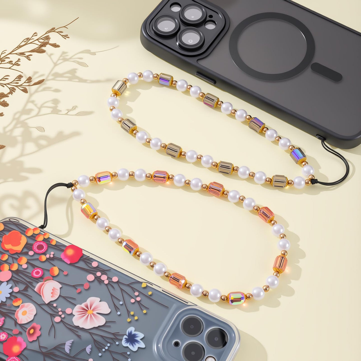 JINYRSOC Beaded Pearl Phone Wrist Strap, Cute Wristlet Charms Handmade Camera Lanyard Beaded Chain for Cell Phone Digital Camera Bag Keychain
