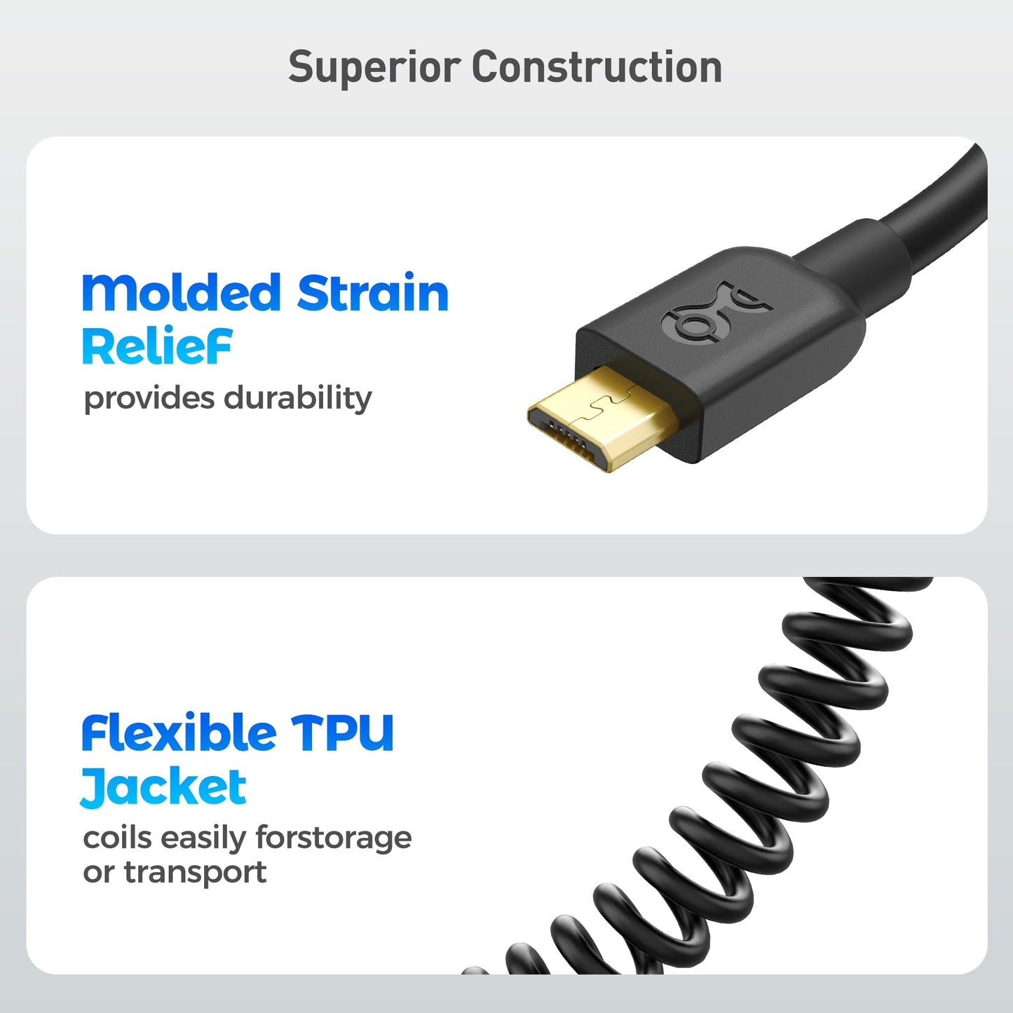 Cable Matters 2-Pack Coiled Micro USB Cable (Coiled Micro USB to USB2.0) 2-4 Feet