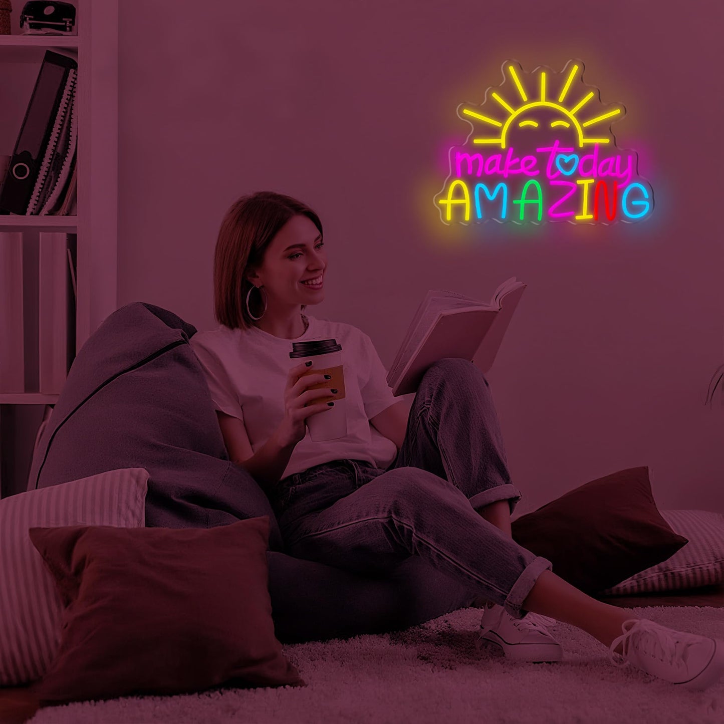 Make Today Amazing Neon Sign, Cool Sunrise Dimmable Neon Light Up Inspirational Slogan Boho Hanging Wall Art Decor LED Sign for Dormitory Room Cafe