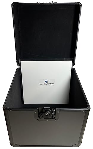 CheckOutStore Black Limited Aluminum 12" LP Vinyl Record Storage Box (Holds Up to 100 Records)