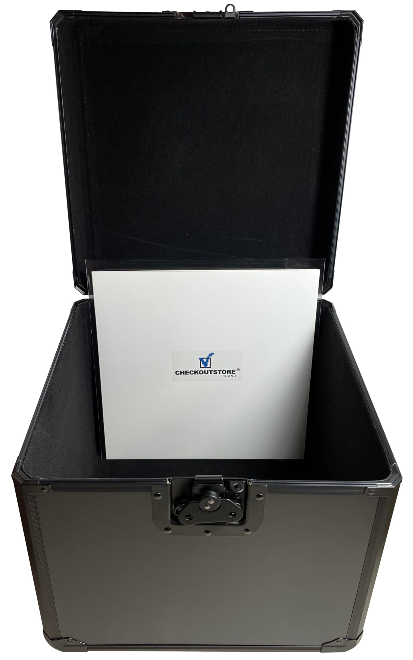 CheckOutStore Black Limited Aluminum 12" LP Vinyl Record Storage Box (Holds Up to 100 Records)