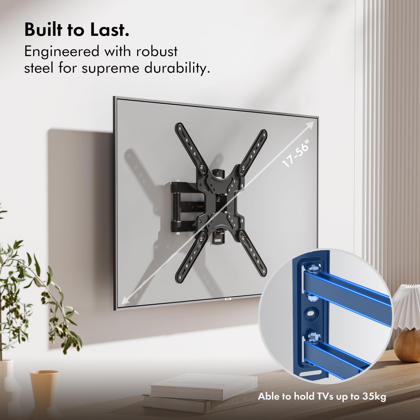 VonHaus by Designer Habitat Cantilever TV Wall Mount Swivel Bracket for LCD Plasma TV (13 - 37") to Fit All VESA 75mm & 100mm + Extension Plates