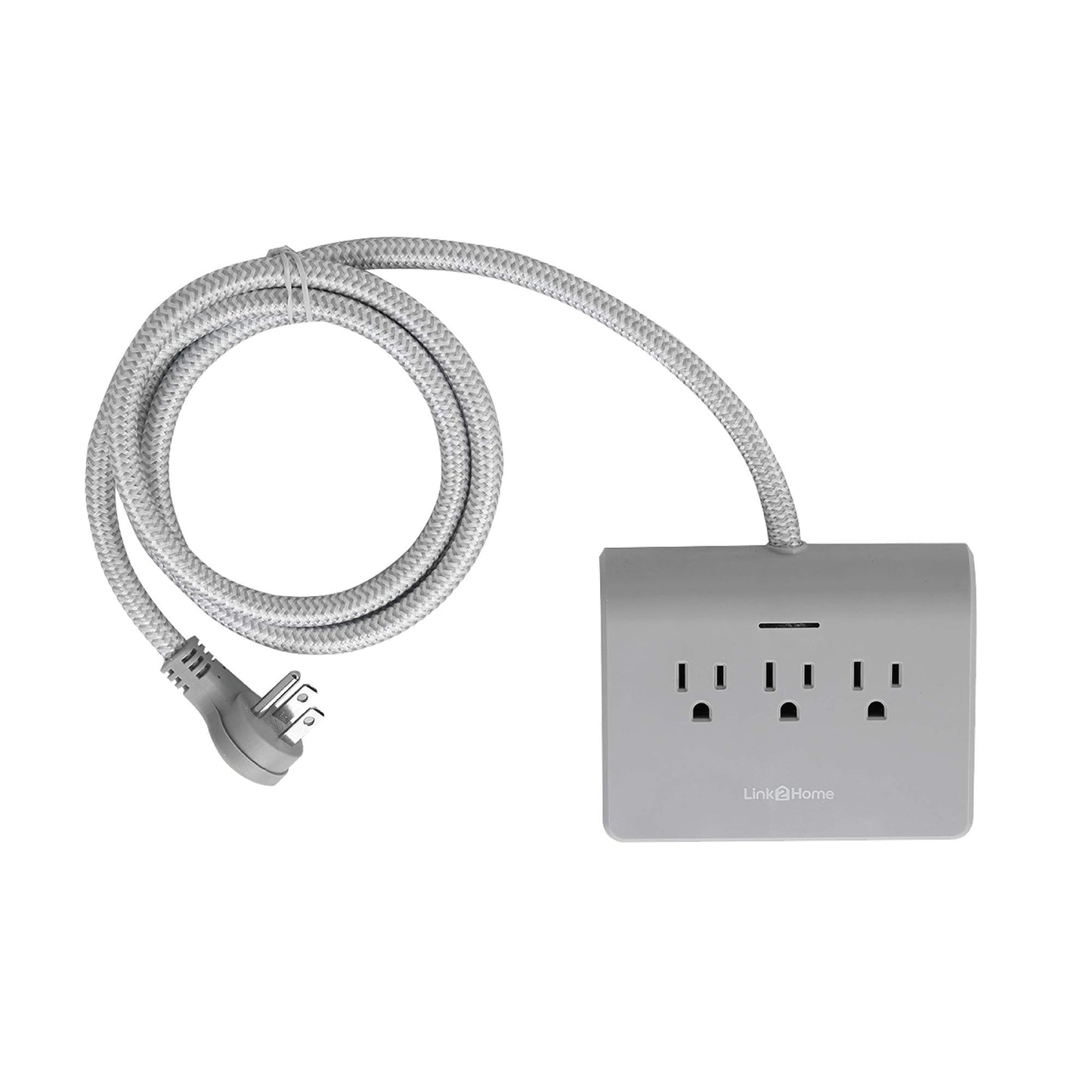 Link2Home EM-TXC202B Surge Protector, 5ft Extension, 3 Outlets Strip, 4 Ports, 4.8A USB, Braided Cable with Low Profile Plug, Grey Fabric Cord Power