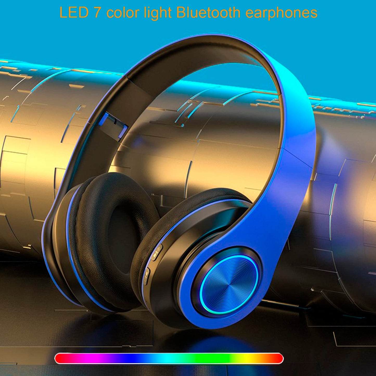Kids Bluetooth Over Ear Headphones, Colorful LED Lights Headphones with Built-in Mic, Bluetooth 5.0, Wired and Wireless Foldable Stereo Headphones…