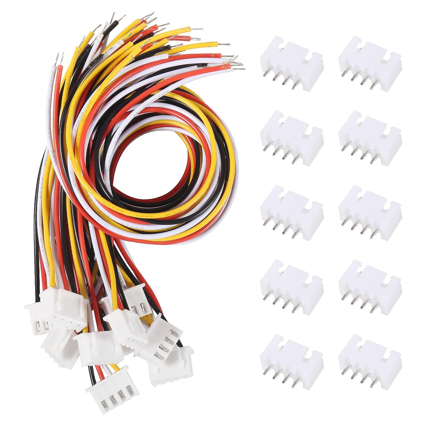 Alinan 20pcs JST-XH2.54mm 4 Pin Connector Kit, Included 10pcs Mini 4 Pin 26AWG Female Connector Plug with 200mm Cable Wire and 10pcs Micro 4Pin Male