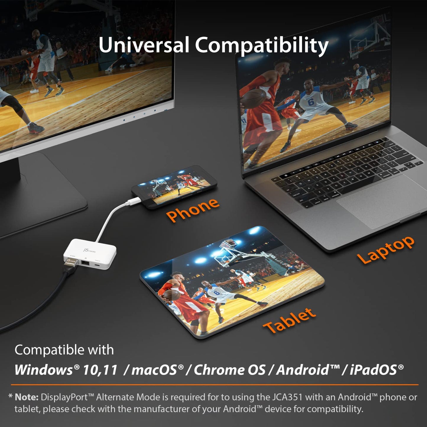 j5create USB Type C to 4K HDMI and Gigabit Ethernet with PD 100W Pass-Through Charging, for MacBook Pro, MacBook Air, Chromebook, Surface Pro, iPad