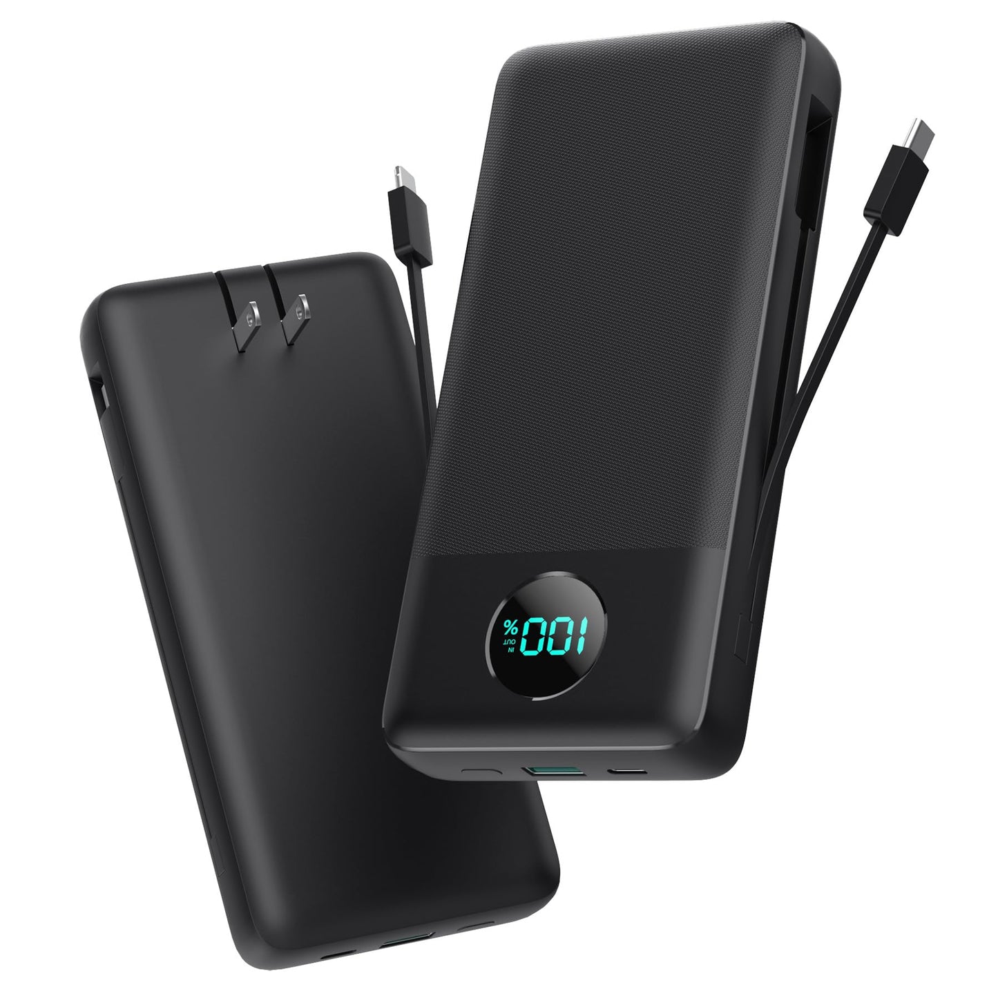 Portable Charger 33800mAh USB C Power Bank with Built-in Cables & AC Wall Plug,25W Fast Charging+QC 4.0 Phone Charger,4 Output Travel Essentials