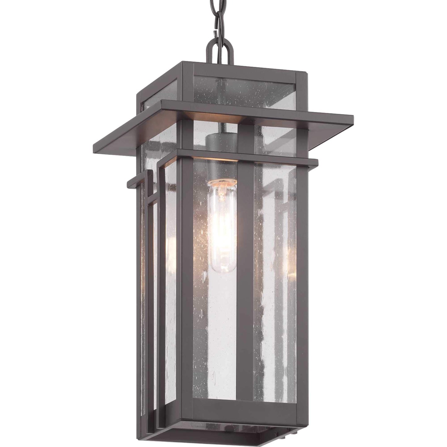 Progress Lighting Boxwood Collection 1-Light Clear Seeded Glass Craftsman Outdoor Hanging Lantern Light Antique Bronze